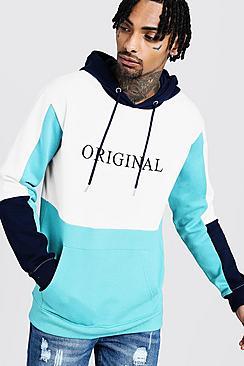 Boohoo Original Print Colour Block Hoodie