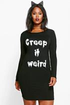 Boohoo Plus Sue 'creep It Wierd' Halloween Bodycon Dress Black
