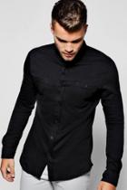 Boohoo Black Long Sleeve Chest Pocket Jersey Shirt Black