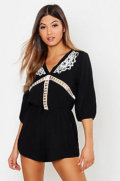 Boohoo Crochet Trim Playsuit