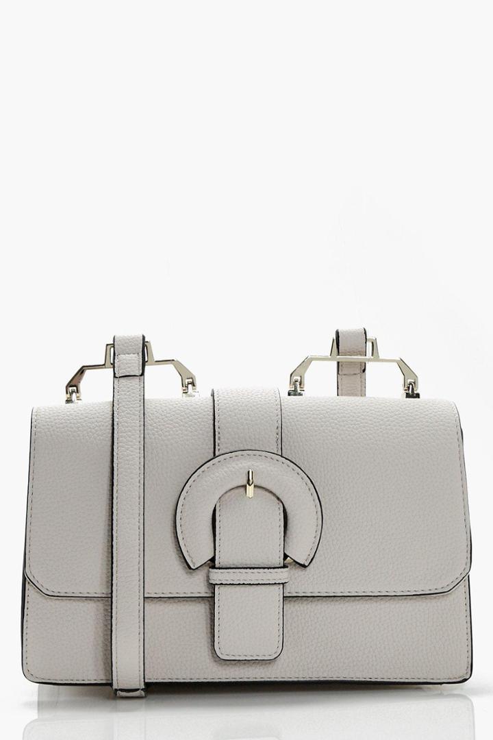 Boohoo Bella Buckle &hardwear Detail Cross Body Grey