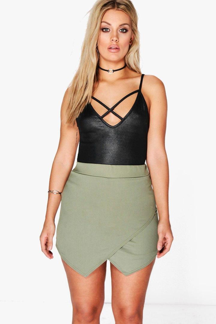 Boohoo Plus Megan Asymmetric Wrap Skort Khaki