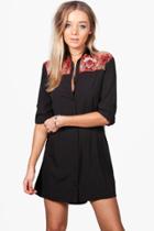 Boohoo Elsie Fringed Back Western Shirt Dress Black