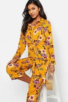 Boohoo Floral Shirt Style Jumpsuit