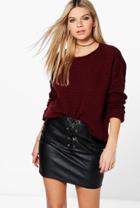 Boohoo Amelia Turn Up Cuff Textured Jumper Wine