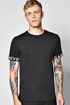 Boohoo Longline Scoop Tee With Slogan Sleeves