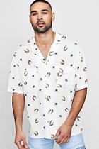 Boohoo Oversized Parrot Print Short Sleeve Revere Shirt
