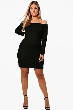 Boohoo Plus Off The Shoulder Bodycon Dress
