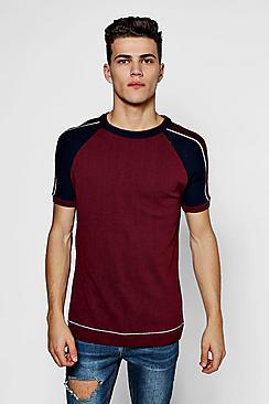 Boohoo Muscle Fit Ribbed Raglan Short Sleeve Jumper