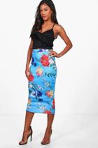 Boohoo Gracie Tropical Floral Midi Skirt Multi