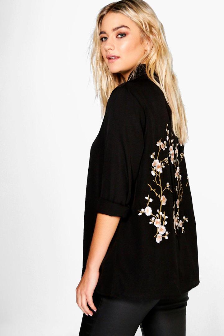 Boohoo Kate Boutique Embroidered Back Shirt Black