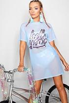 Boohoo Allana Mesh Foil Printed Mesh T-shirt Dress