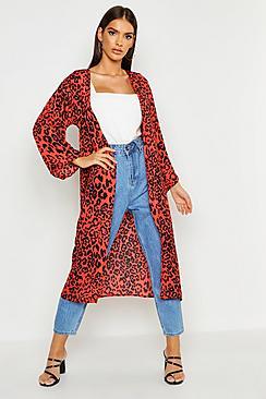 Boohoo Leopard Print Wide Sleeve Kimono