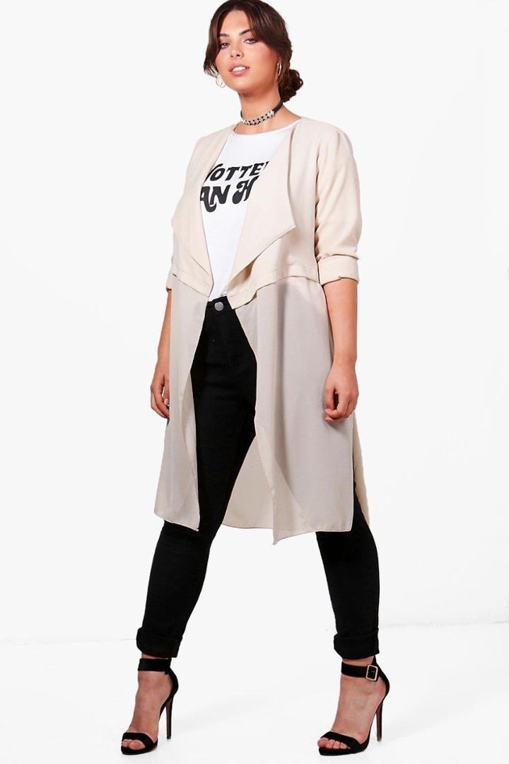 Boohoo Plus Sandy Chiffon Detail Duster Stone