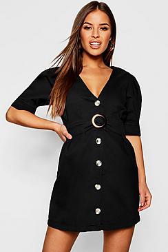 Boohoo Petite Button Front Bodycon Dress