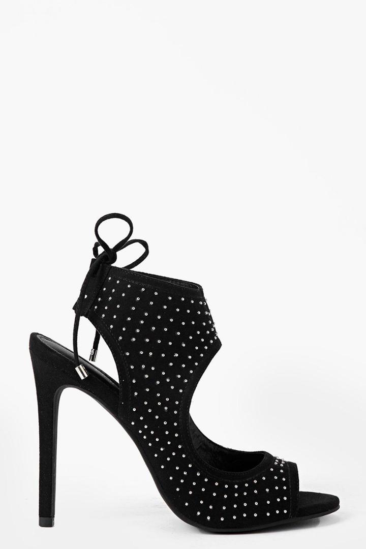 Boohoo Sophia Cut Work Tie Back Shoeboot Black
