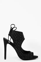 Boohoo Sophia Cut Work Tie Back Shoeboot Black