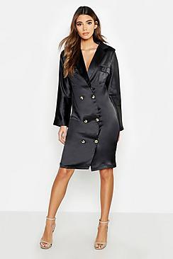 Boohoo Satin Oversized Utility Blazer Dress