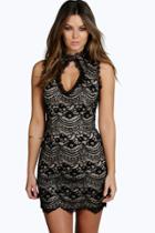 Boohoo Boutique Laura Lace Keyhole Bodycon Dress Black