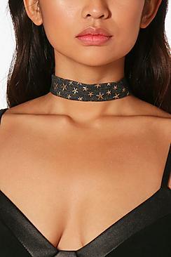 Boohoo Ava Star Denim Choker