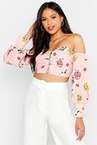Boohoo Tall Woven Floral Print Button Off The Shoulder Top