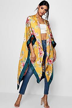 Boohoo Maria Woven Floral Contrast Kimono