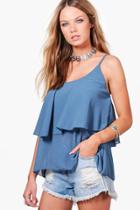 Boohoo Erin Woven Tiered Cami Blue