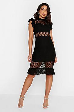 Boohoo All Over Lace Short Sleeve Midi Dress