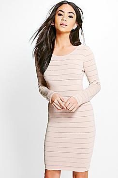 Boohoo Freyja Ribbed Long Sleeve Bodycon Knit Dress