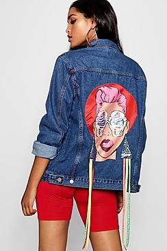 Boohoo Face Motif Denim Jacket