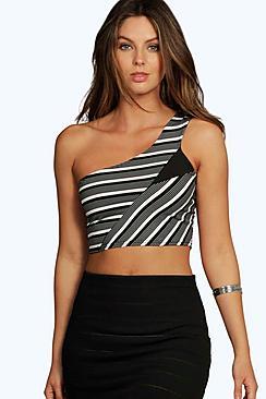 Boohoo Maisie One Shoulder Stripey Crop Top