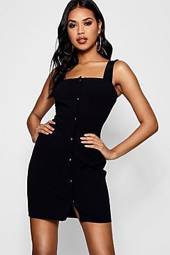Boohoo Pari Popper Front Square Neck Bodycon Dress