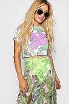 Boohoo Paris Hilton Palm Print Slogan Crop Tee