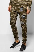 Boohoo Skinny Fit Camo Joggers With Badges Khaki