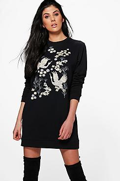 Boohoo Adelina Printed Long Sleeve Sweat Dress