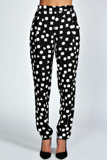 Boohoo Blair Shape Print Crepe Formal Tapered Trousers - Black
