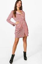 Boohoo Yasmin Belted Asymmetric Collar Shirt Dress