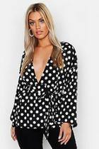 Boohoo Plus Spot Print Plunge Kimono Sleeve Top