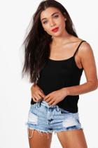Boohoo Petite Serena Lace Trim Swing Cami Black