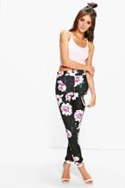 Boohoo Naeve Large Floral Stretch Skinny Trousers Black