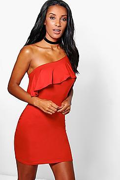Boohoo Katie One Shoulder Ruffle Dress