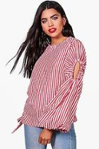 Boohoo Neave Striped Balloon Sleeve Ruched Side Top