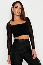 Boohoo Square Neck Ruched Mesh Crop