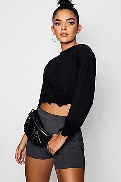 Boohoo Emilie Shirred Crop Sweat
