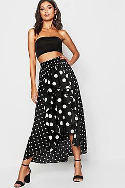 Boohoo Mixed Polka Dot Ruffle Midi Skirt