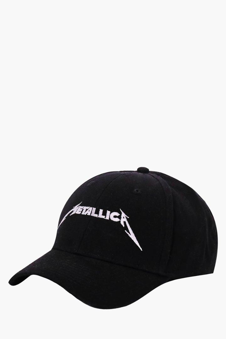 Boohoo Black Metallica License Embroidered Cap Black