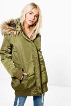 Boohoo Daisy Cocoon Padded Coat Khaki