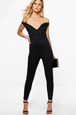 Boohoo Petite Amy Off The Shoulder Jumpsuit