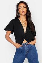 Boohoo Woven Knot Front Wrap Blouse