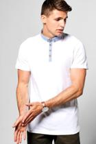 Boohoo Chambray Button Down Collar Jersey Polo White